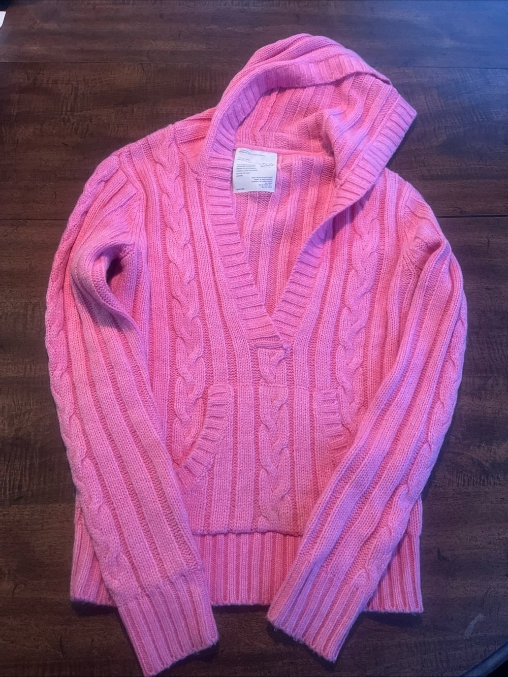 Vintage Y2K Aeropostale Pink Cable Knit Hooded Sweater Women’s M Bella Swan